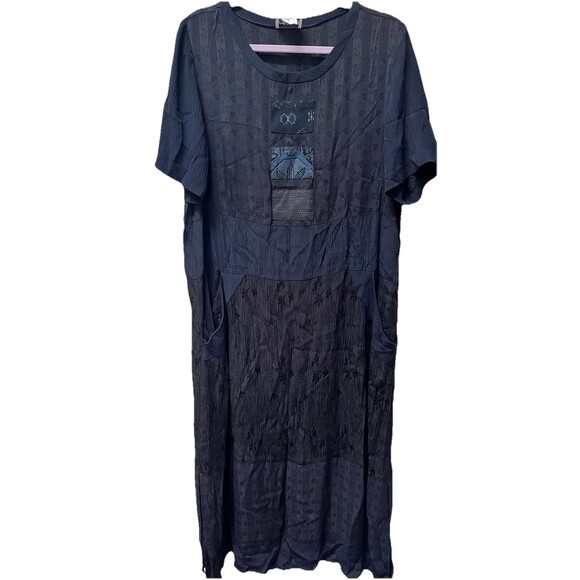 Yasuko Kurisaka Handwoven Art To Wear Dress Maxi Black Textured Patchwork S/M - Picture 1 of 6